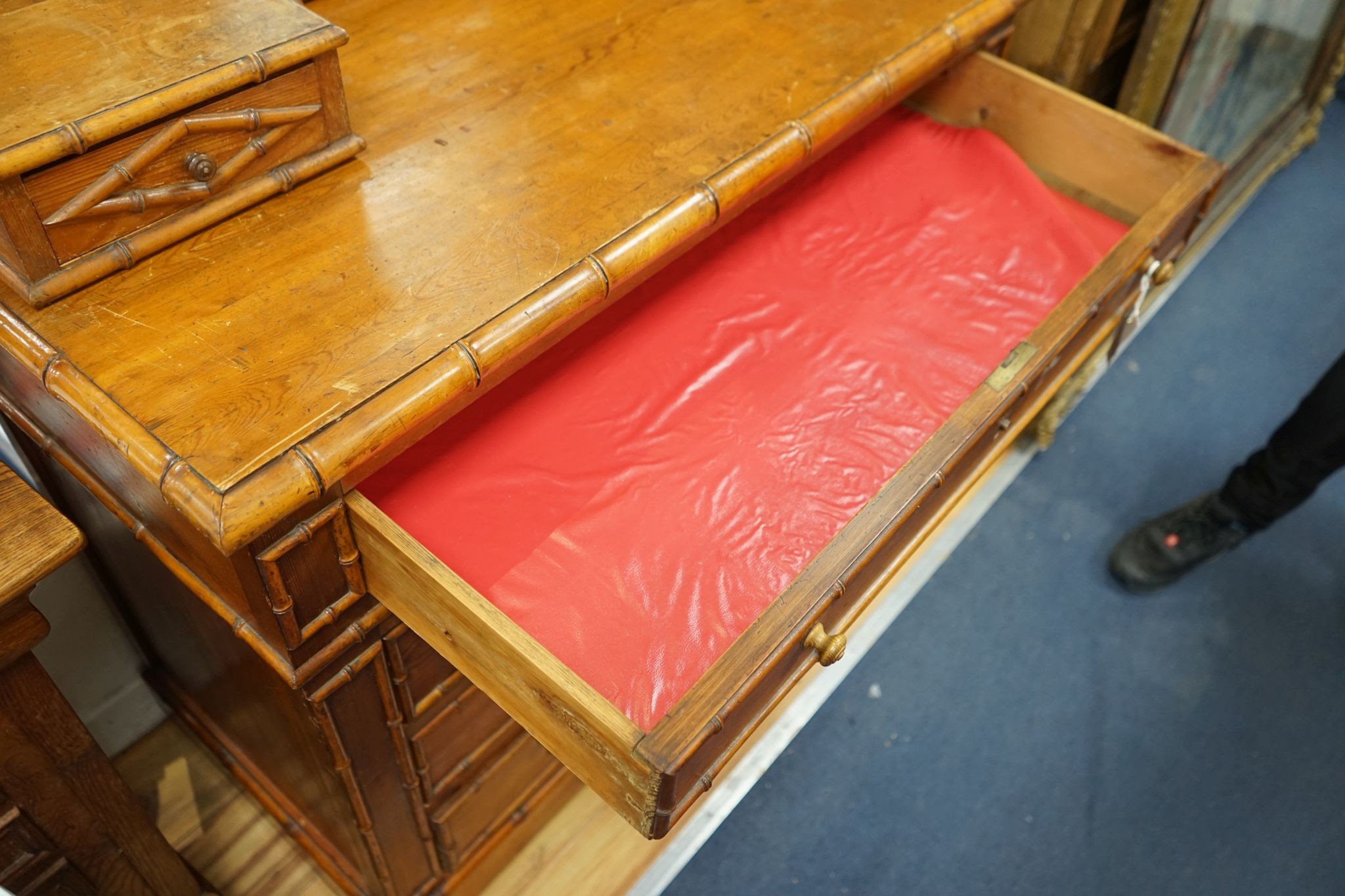 A 19th century French faux bamboo pitch pine dressing chest, width 101cm, depth 48cm, height 180cm